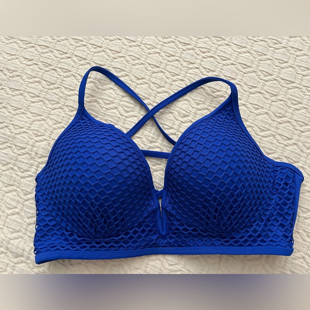 Shade & Shore Bikini top, royal blue , crisscross back size 34C